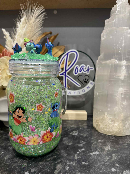 Acrylic Mason Snowglobe Stitch with Decorated Lid