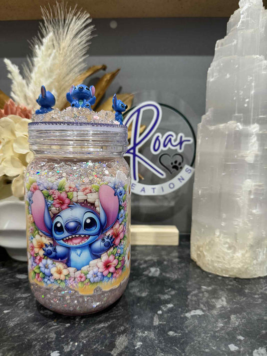 Acrylic Mason Snowglobe Stitch with Decorated Lid