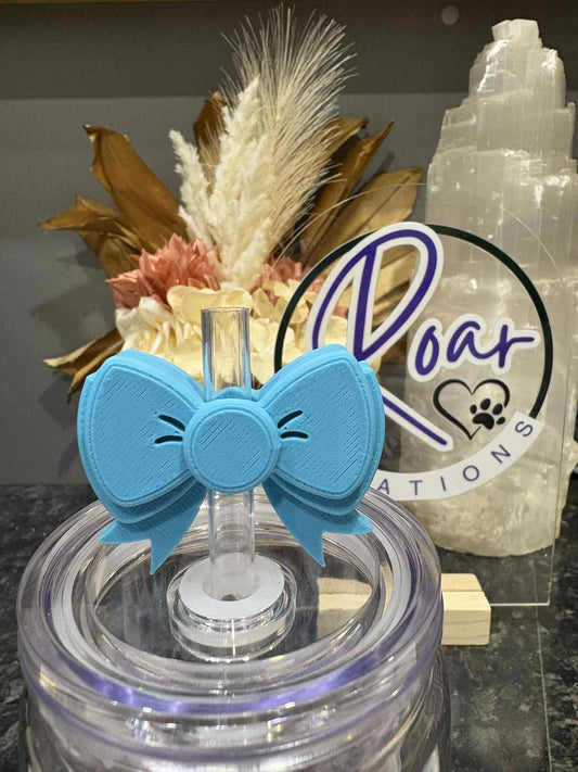 Blue Bow Straw Topper